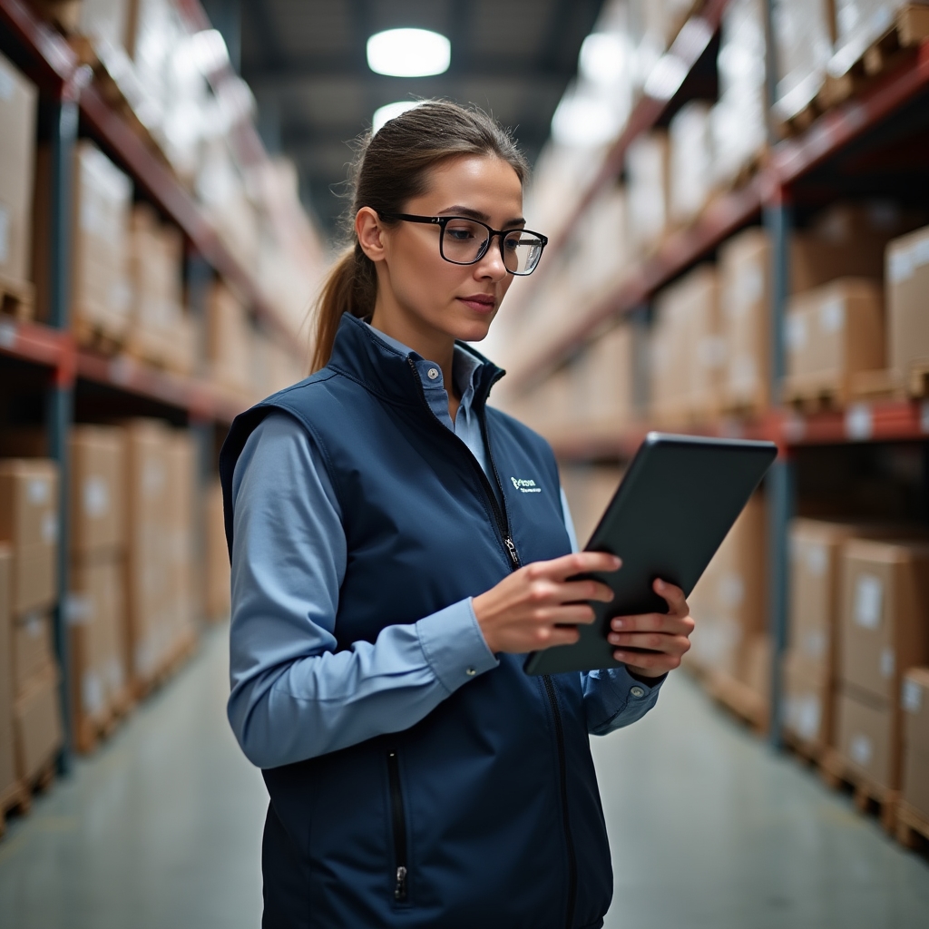 Сотрудник проводит инвентаризацию с планшетом