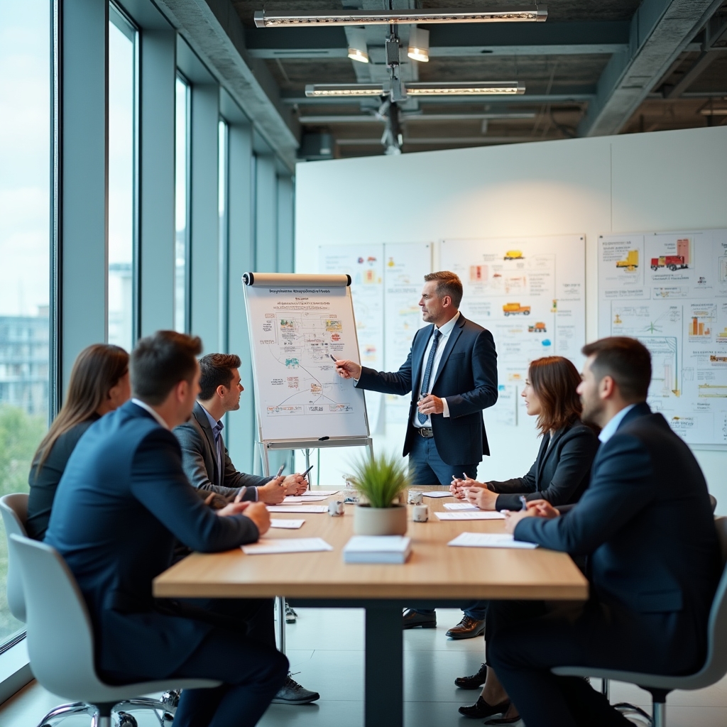 Команда сотрудников склада на обучающем занятии